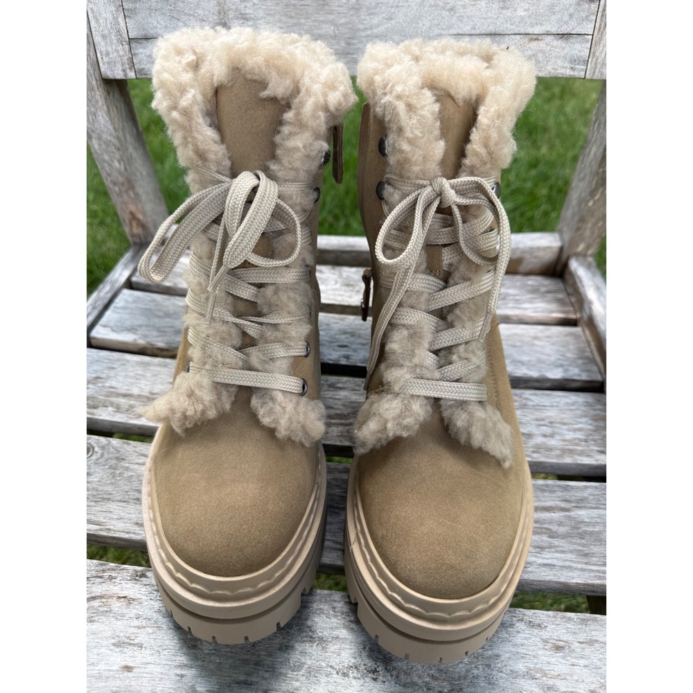 Sam Edelman Aleia Boots Women's 8.5 Tan Suede Shearling Lined Lug Sole